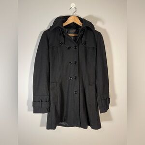 Wilda Black Hooded Pea Coat Wool blend Size Small